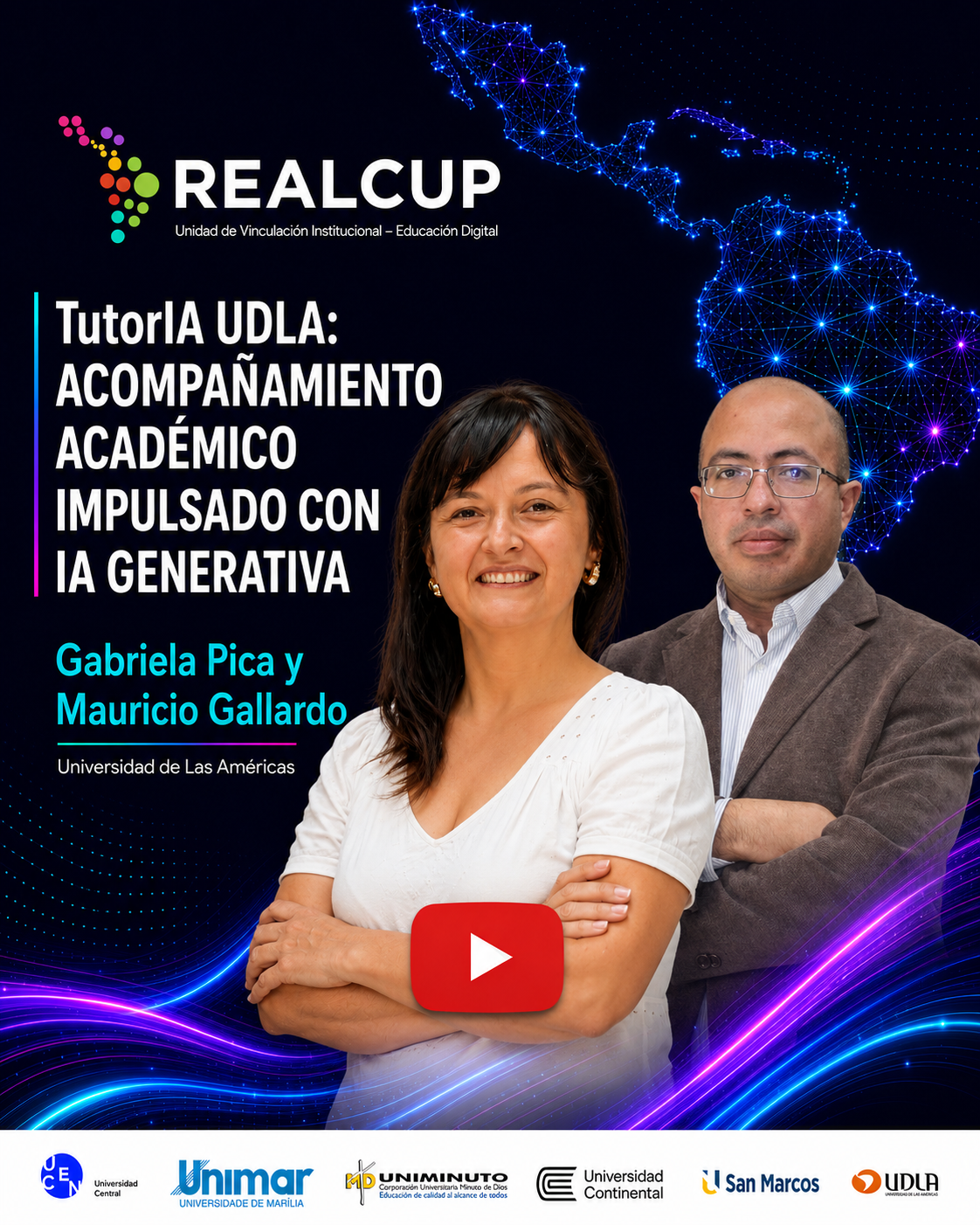 Portada del video TutorIA UDLA: acompañamiento académico impulsado con IA generativa, con Gabriela Pica y Mauricio Gallardo
